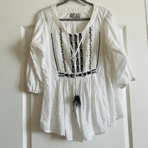 Beautiful Vintage Soul Boho Peasant Embroidered Cotton Top Size L - Picture 1 of 8